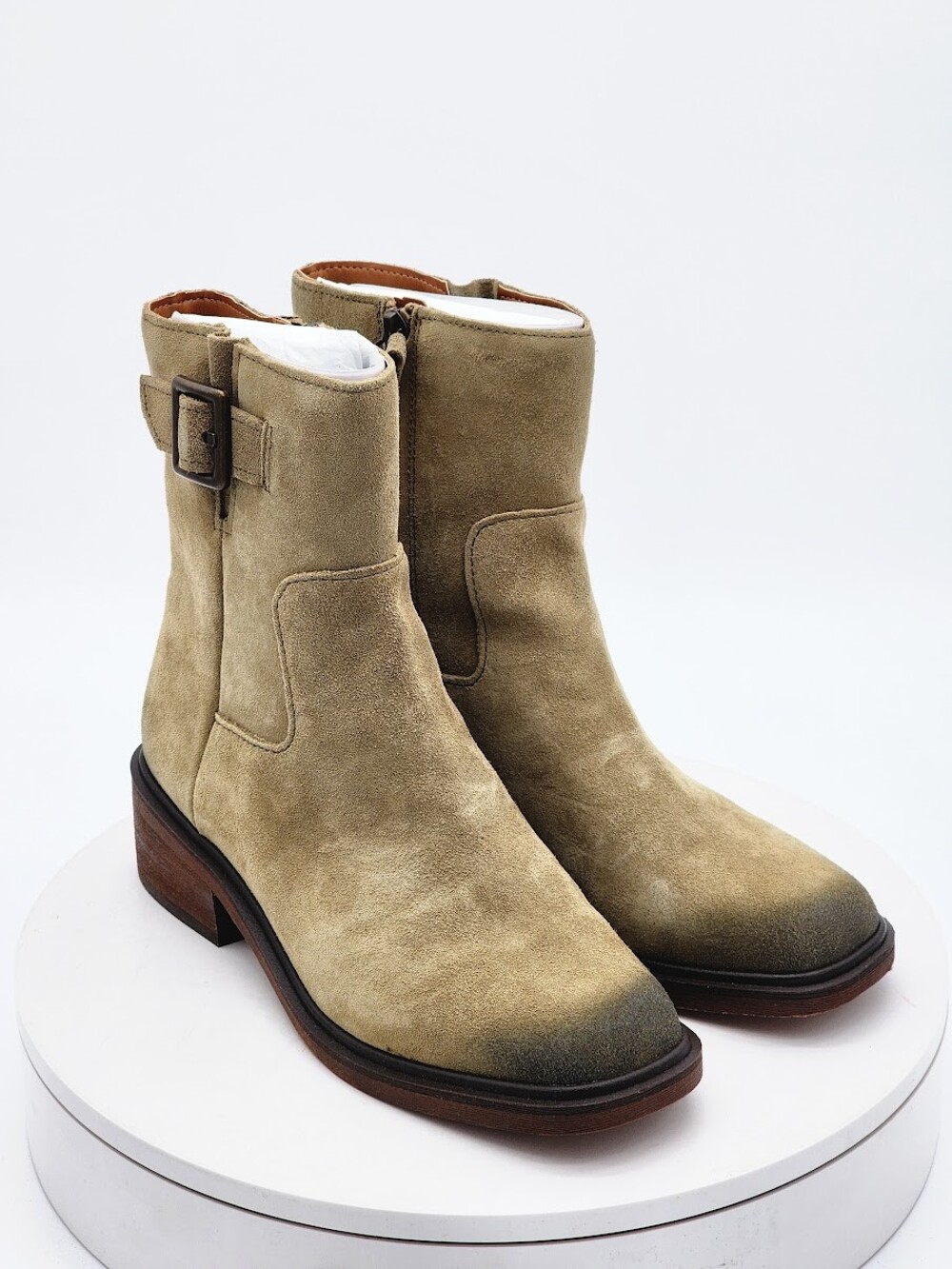 Franco Sarto Gillian Green Suede Ankle Boots Women’s Size 7 M Buckle